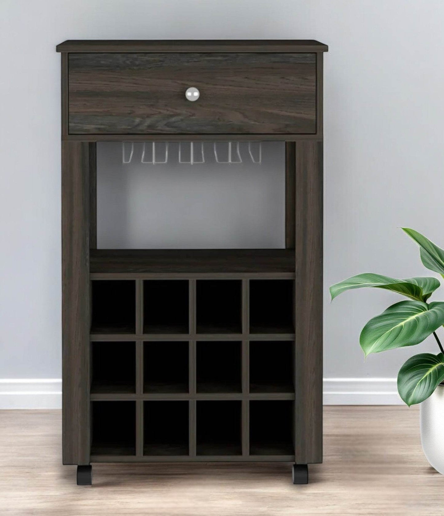 Espresso Rolling Bar Cart With Wine Storage - Loft&Timber