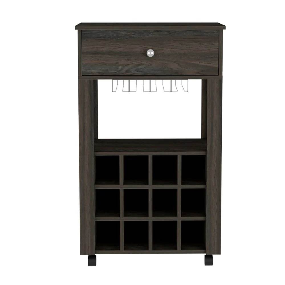 Espresso Rolling Bar Cart With Wine Storage - Loft&Timber