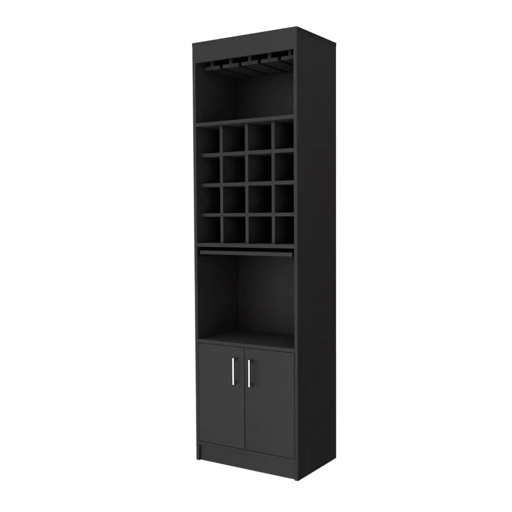 24" Black Bar Cabinet With Eighteen Shelves - Loft&Timber