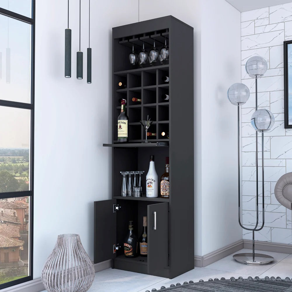 24" Black Bar Cabinet With Eighteen Shelves - Loft&Timber