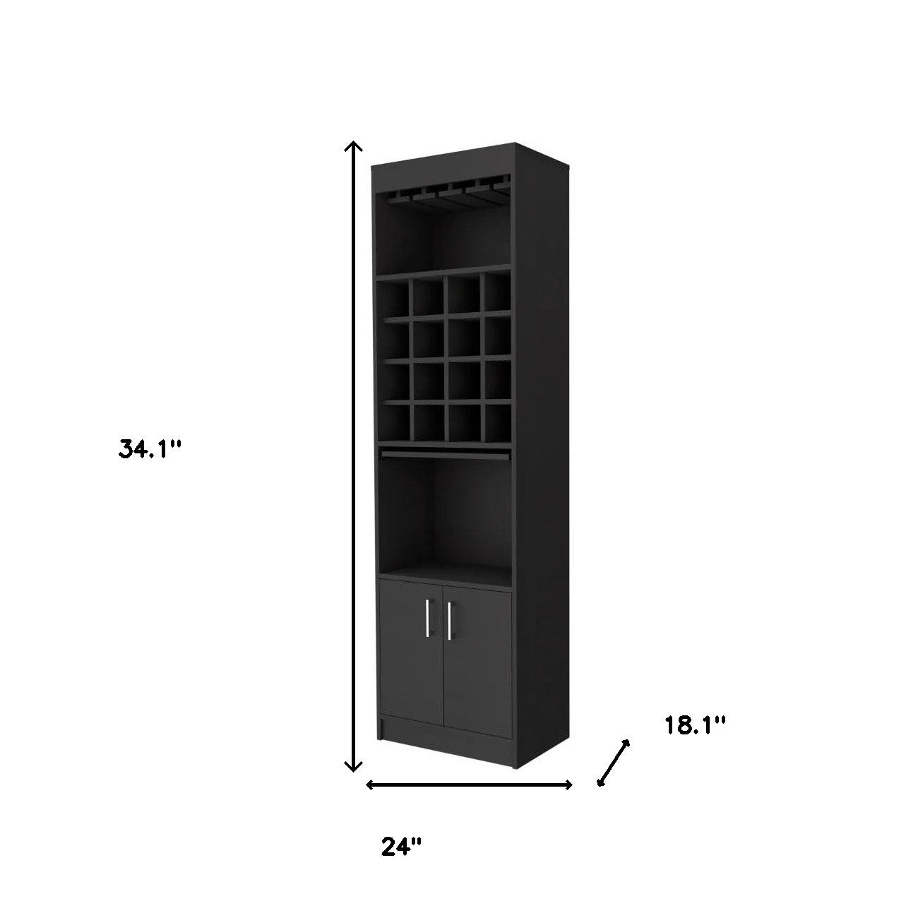 24" Black Bar Cabinet With Eighteen Shelves - Loft&Timber
