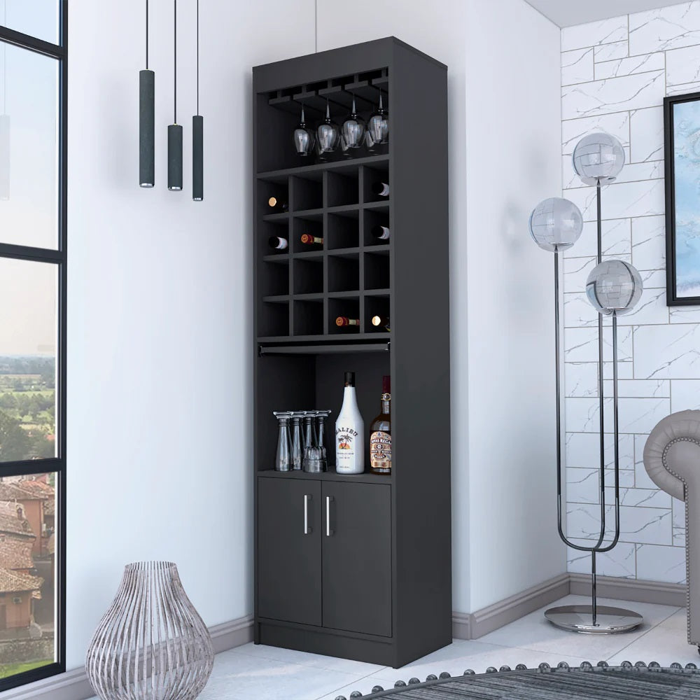 24" Black Bar Cabinet With Eighteen Shelves - Loft&Timber