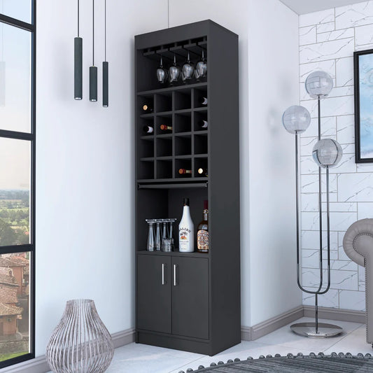 24" Black Bar Cabinet With Eighteen Shelves - Loft&Timber