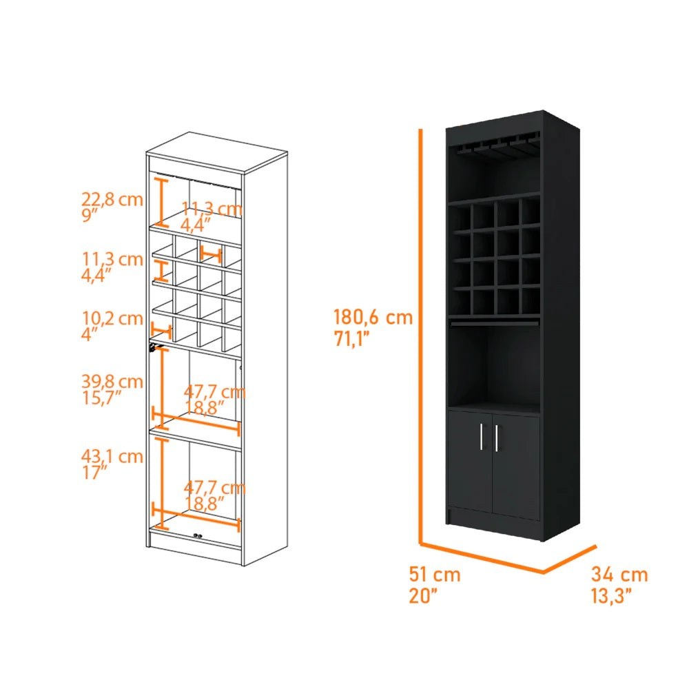 24" Black Bar Cabinet With Eighteen Shelves - Loft&Timber