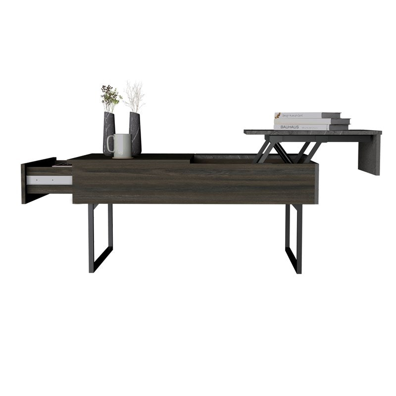 39" Espresso And Black Metal Lift Top Coffee Table With Drawer - Loft&Timber
