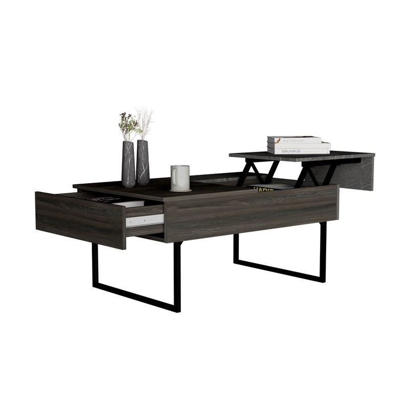 39" Espresso And Black Metal Lift Top Coffee Table With Drawer - Loft&Timber