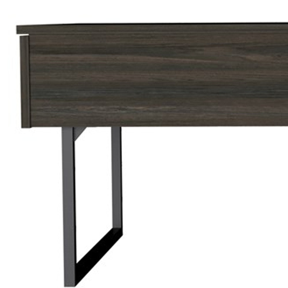 39" Espresso And Black Metal Lift Top Coffee Table With Drawer - Loft&Timber