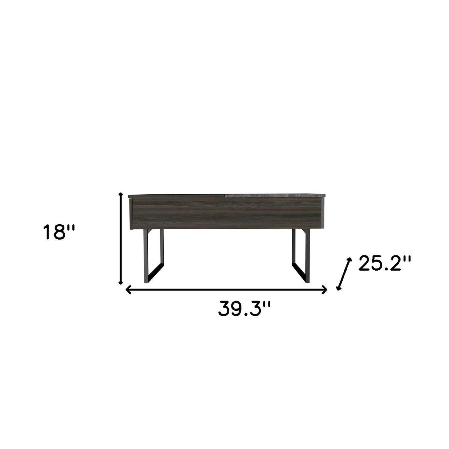 39" Espresso And Black Metal Lift Top Coffee Table With Drawer - Loft&Timber