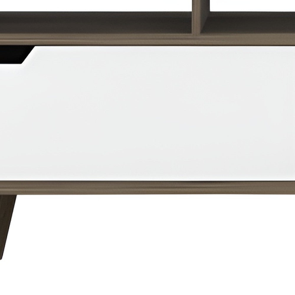 54" Brown And White Particle Board Open Shelving TV Stand-3