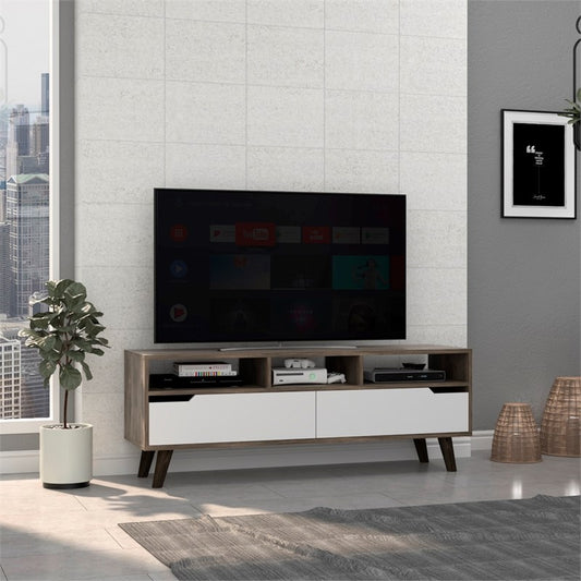 54" Brown And White Particle Board Open Shelving TV Stand-6