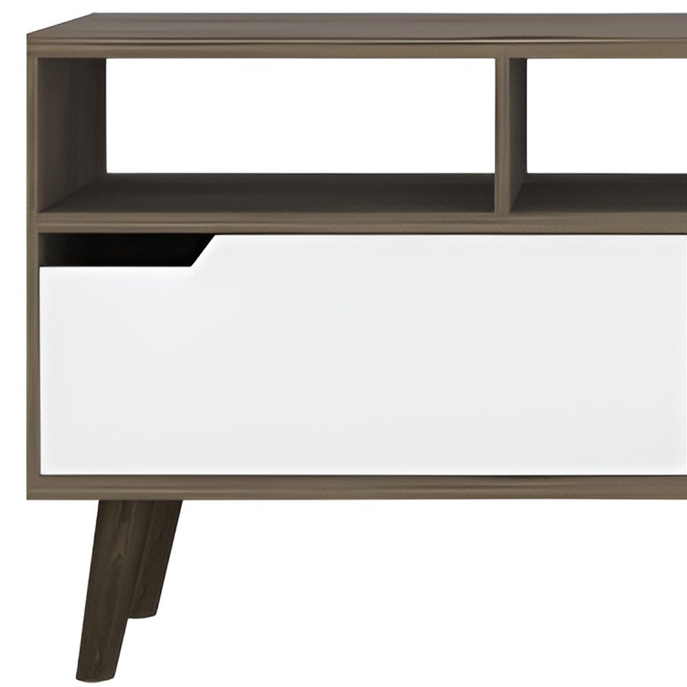 54" Brown And White Particle Board Open Shelving TV Stand-4