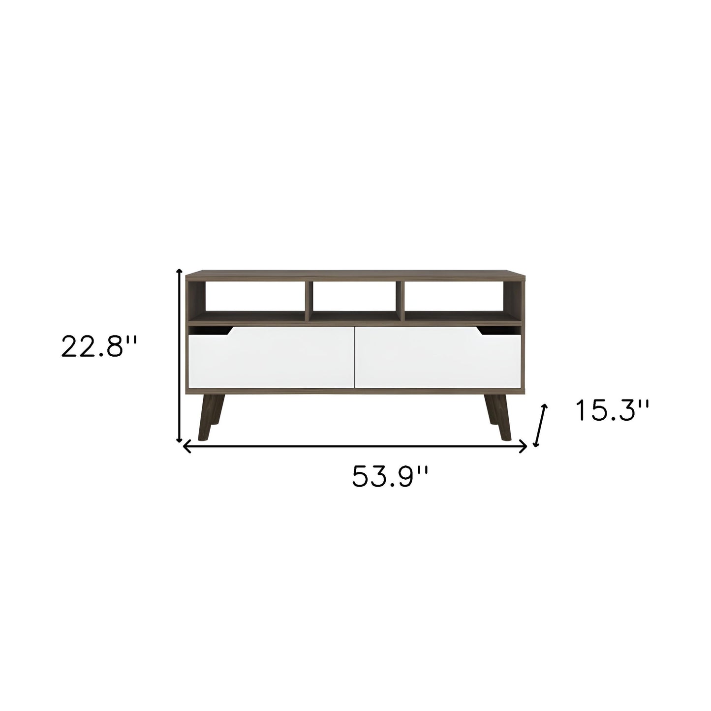 54" Brown And White Particle Board Open Shelving TV Stand-5