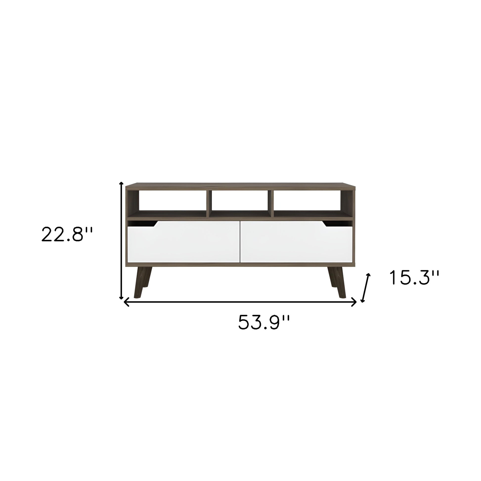 54" Brown And White Particle Board Open Shelving TV Stand-5