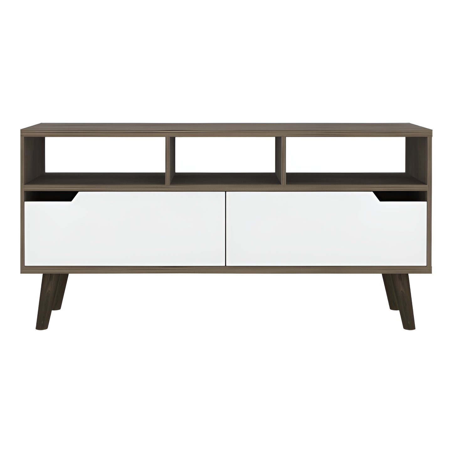 54" Brown And White Particle Board Open Shelving TV Stand-0