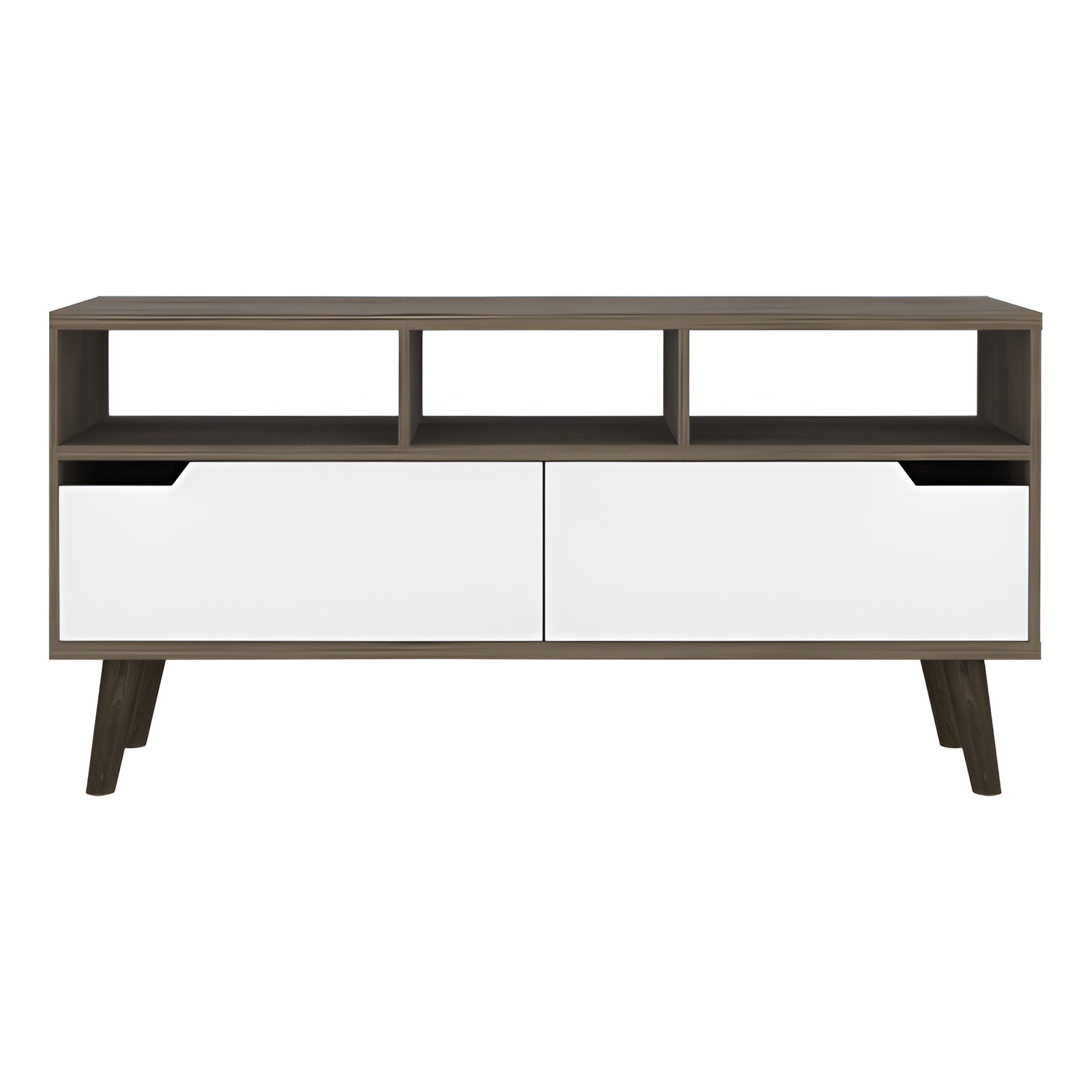 54" Brown And White Particle Board Open Shelving TV Stand-0