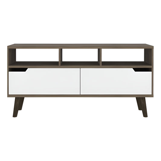 54" Brown And White Particle Board Open Shelving TV Stand-0