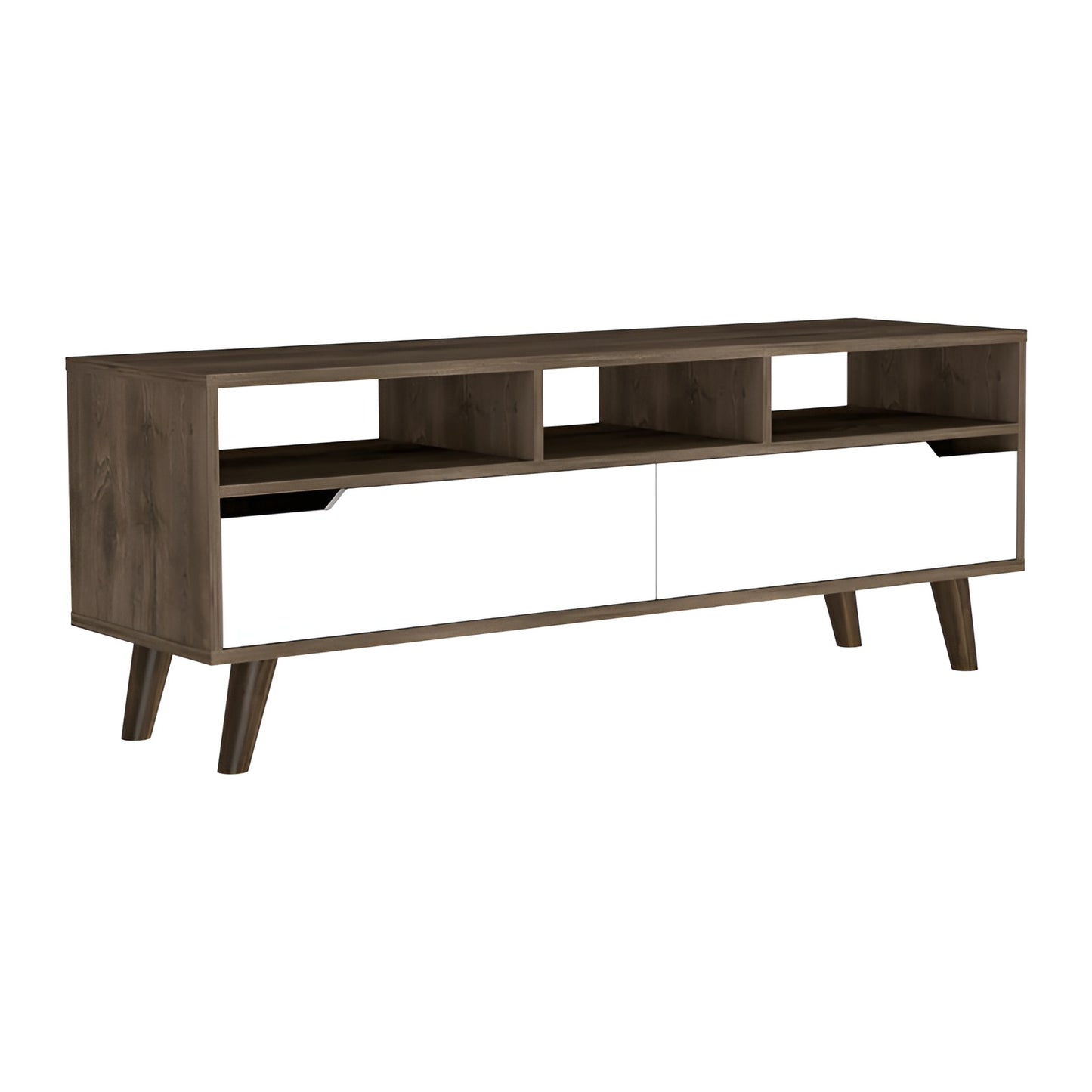 54" Brown And White Particle Board Open Shelving TV Stand-2