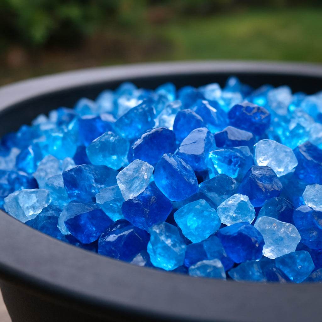 Blue Round Reflective Fire Pit Glass - Loft&Timber