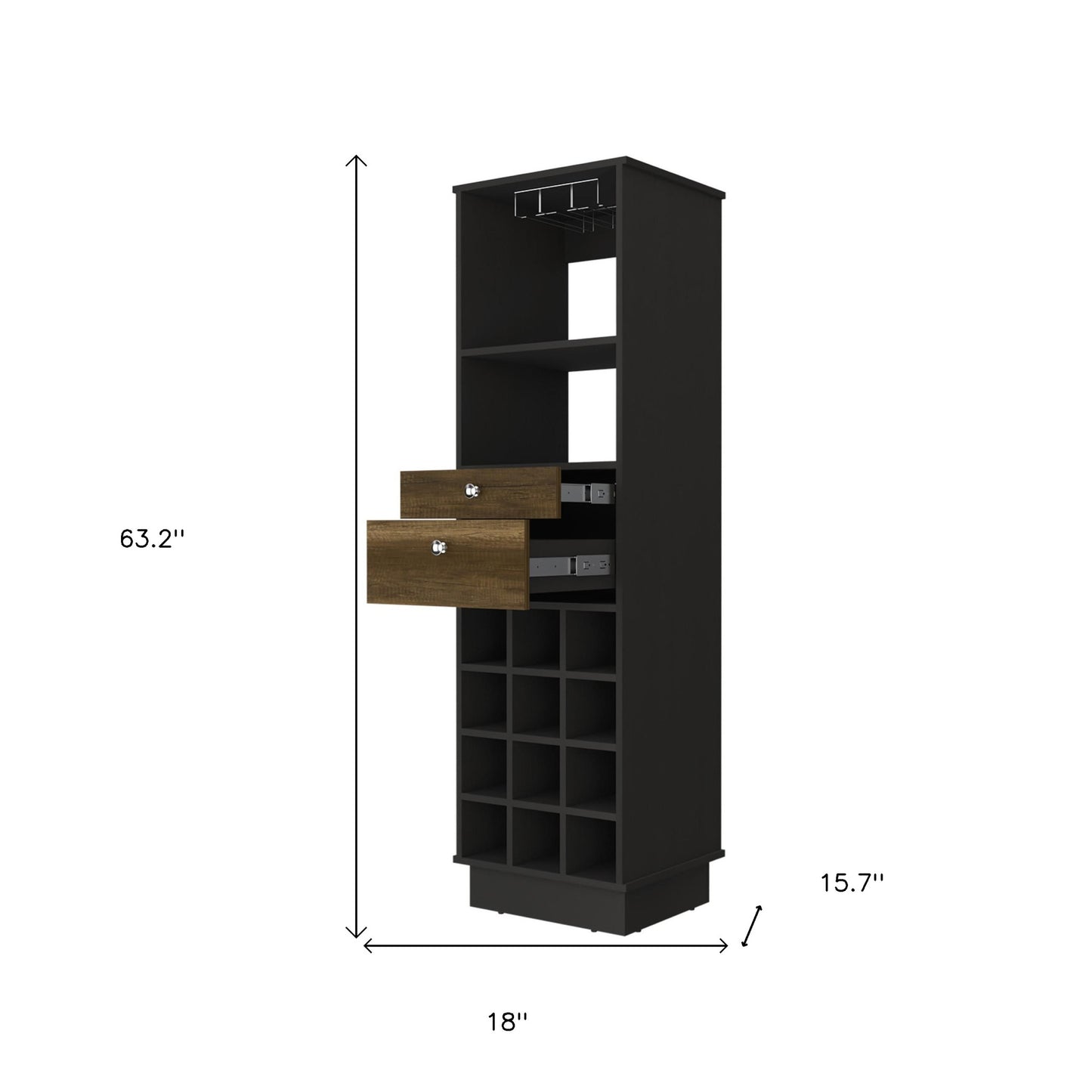 18" Black Bar Cabinet With Two Drawers - Loft&Timber