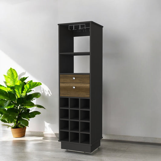 18" Black Bar Cabinet With Two Drawers - Loft&Timber