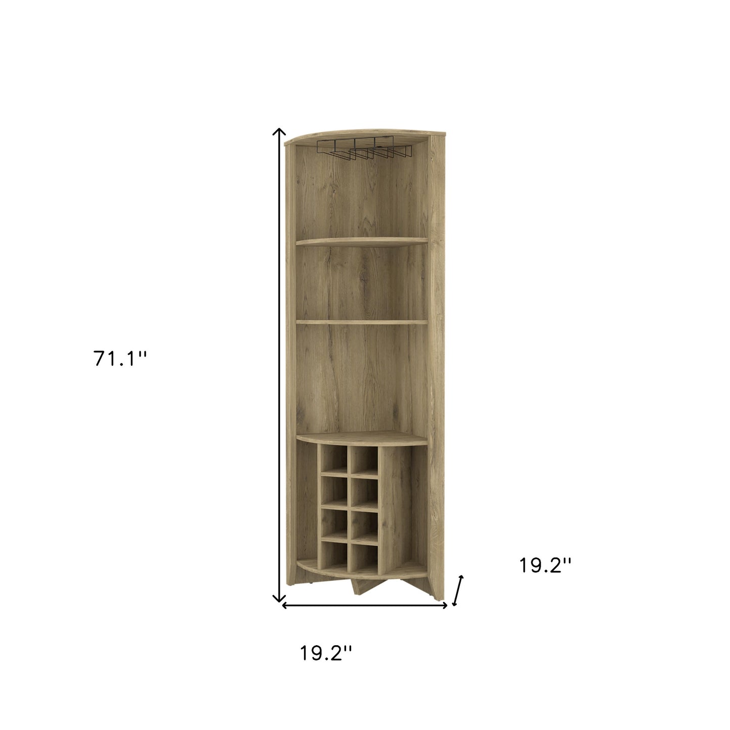 71" Light Brown Wood Corner Bar Cabinet - Loft&Timber