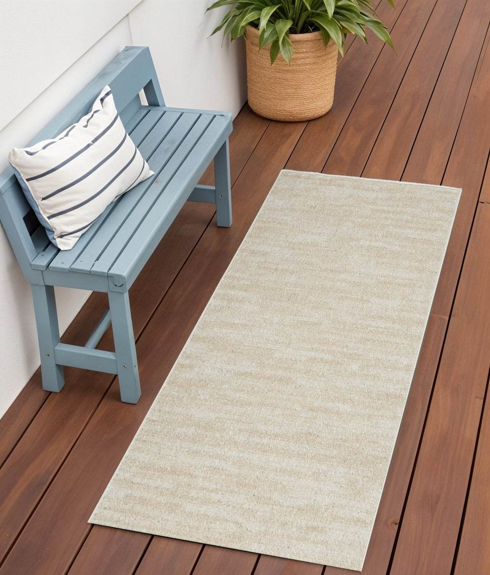 4' Runner Beige And Ivory Indoor Outdoor Runner Rug - Loft&Timber