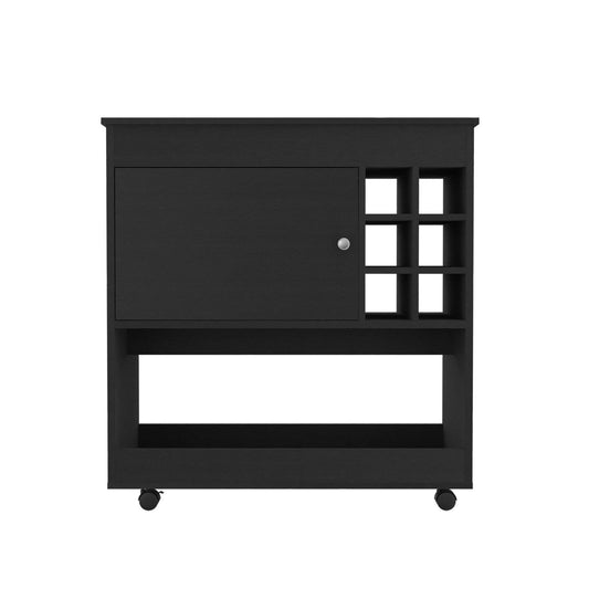 Black Rolling Bar Cart With Wine Storage - Loft&Timber
