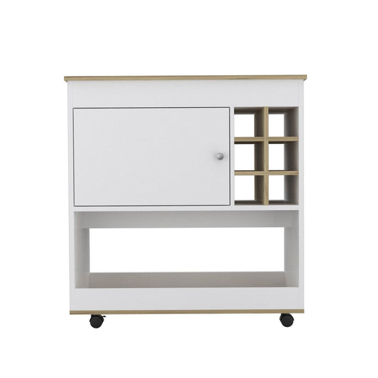 Brown and White Rolling Bar Cart With Wine Storage - Loft&Timber