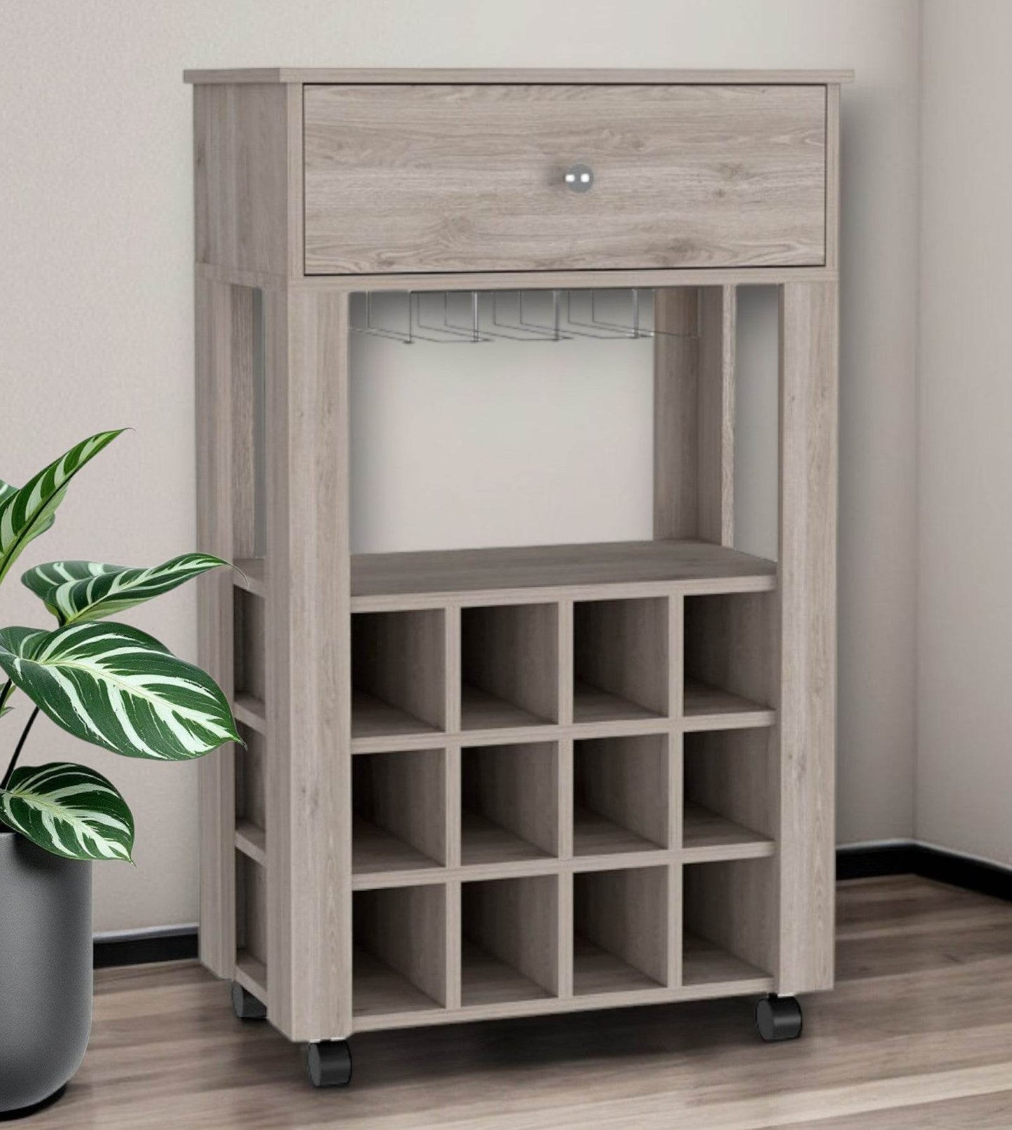 Light Gray Rolling Bar Cart With Wine Storage - Loft&Timber