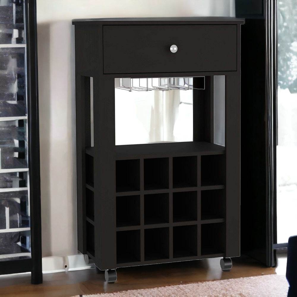 Black Rolling Bar Cart With Wine Storage - Loft&Timber