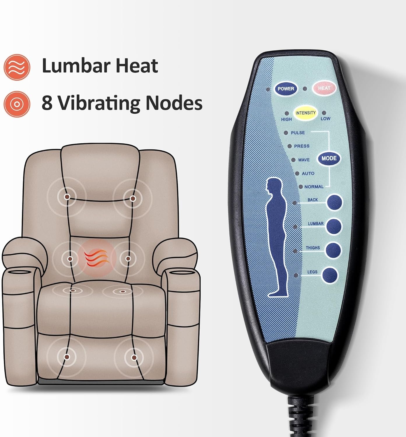 Power Lift Recliner Chair with Massage and Heat for Elderly People, Cup Holders, USB Ports, Side Pockets, Fabric 7529 (Medium, Grey)-4