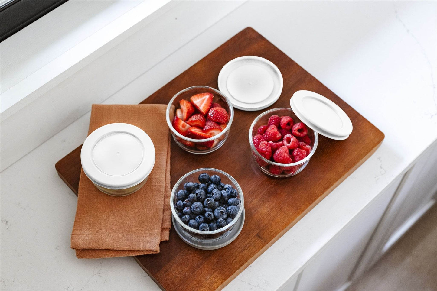 Glass Food Storage Containers - 16 Piece 7oz Set (8 Containers + 8 Lids), White - Loft&Timber