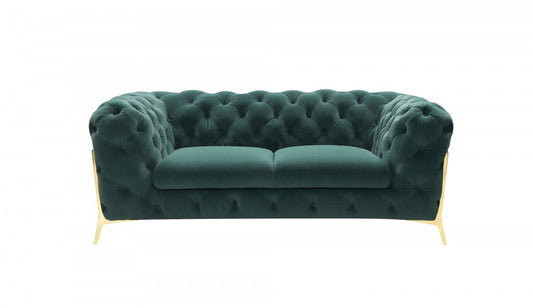 74" Emerald And Gold Velvet Loveseat - Loft&Timber