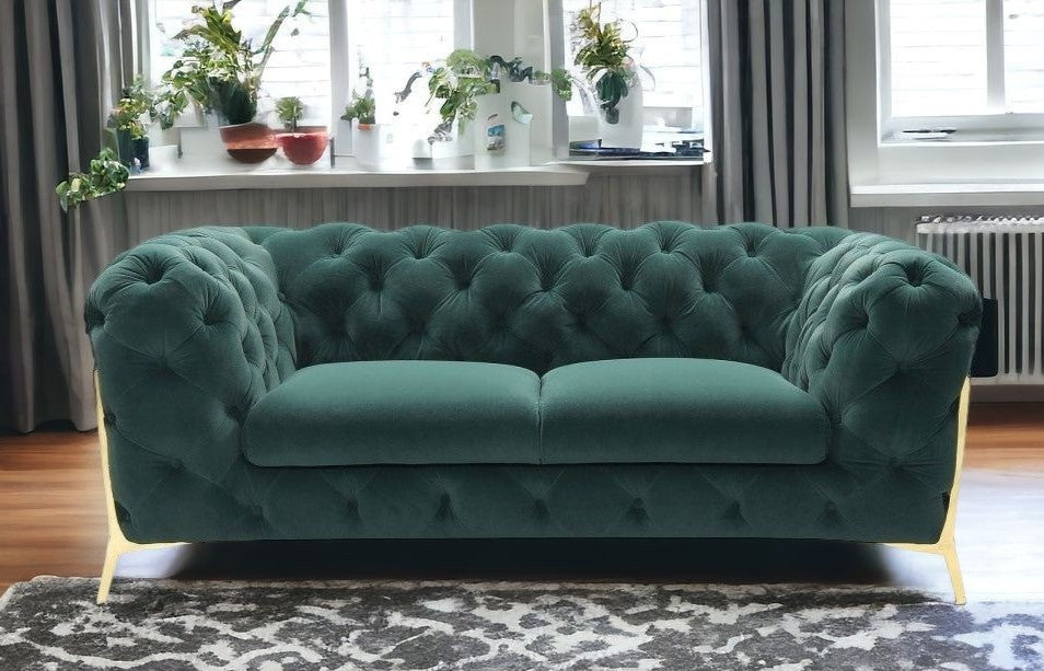 74" Emerald And Gold Velvet Loveseat - Loft&Timber