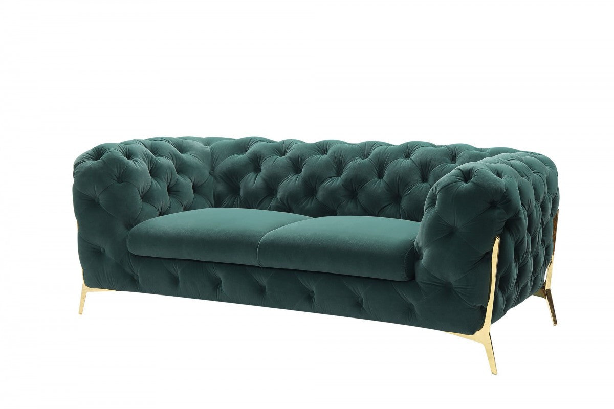 74" Emerald And Gold Velvet Loveseat - Loft&Timber