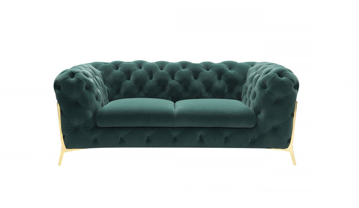 74" Emerald And Gold Velvet Loveseat - Loft&Timber