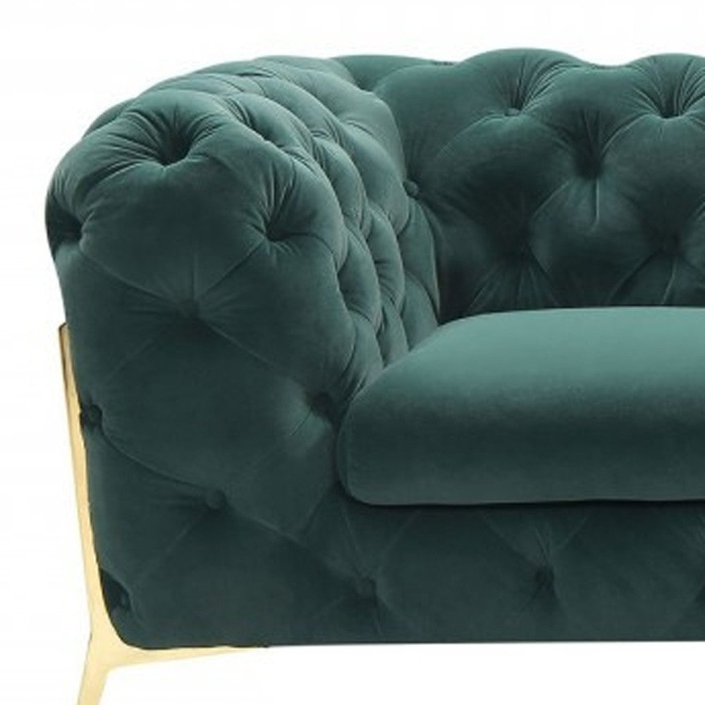 74" Emerald And Gold Velvet Loveseat - Loft&Timber