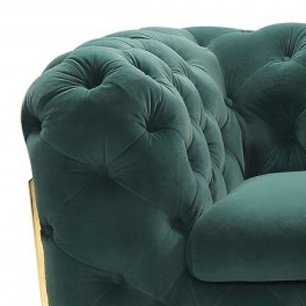 74" Emerald And Gold Velvet Loveseat - Loft&Timber