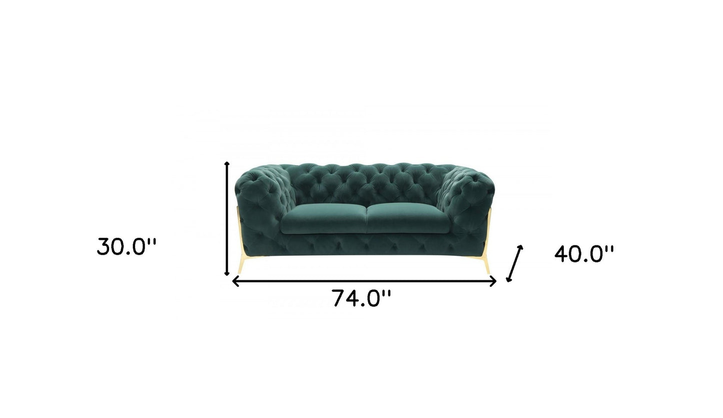 74" Emerald And Gold Velvet Loveseat - Loft&Timber