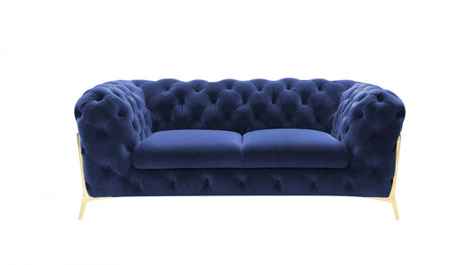 74" Blue And Gold Velvet Loveseat - Loft&Timber
