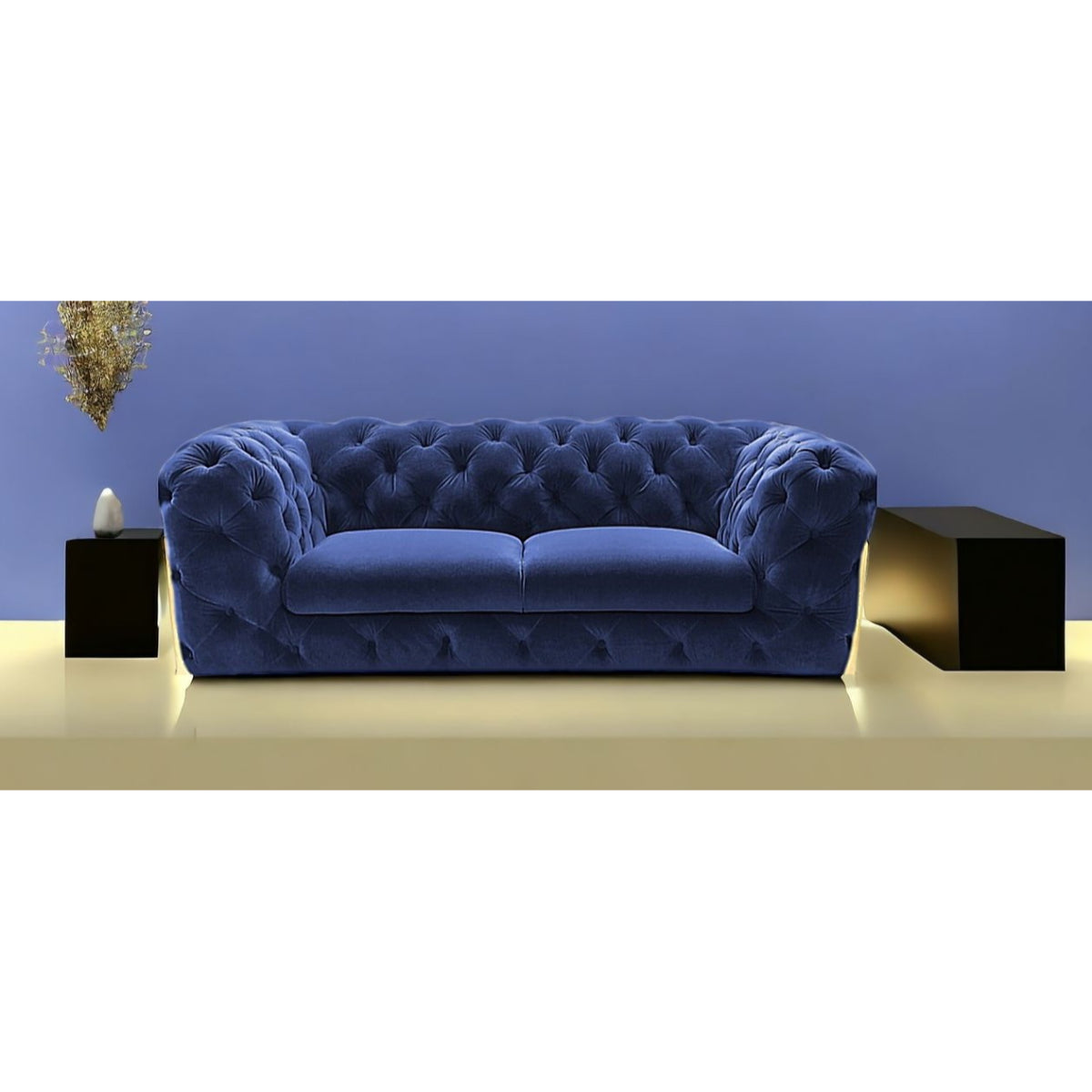 74" Blue And Gold Velvet Loveseat - Loft&Timber