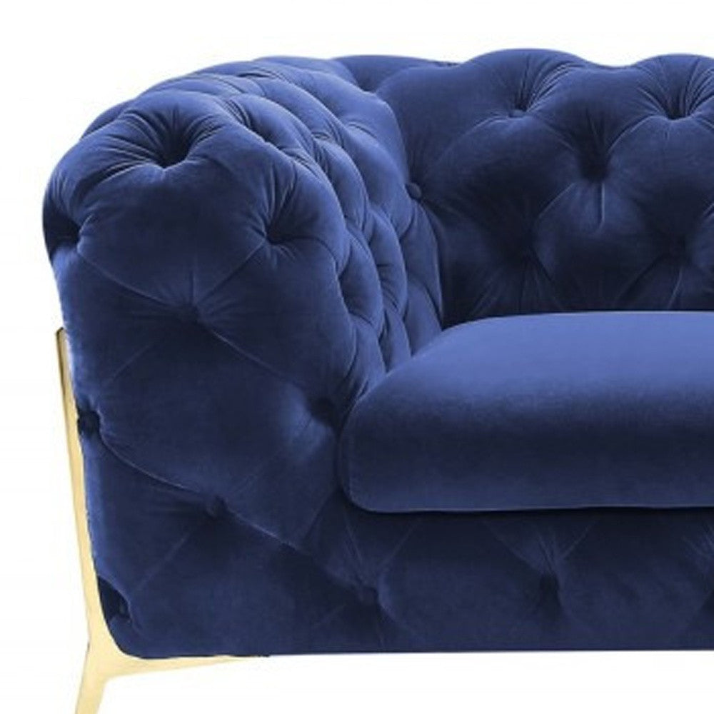 74" Blue And Gold Velvet Loveseat - Loft&Timber