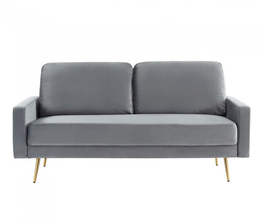 72" Gray Velvet Sofa With Brass Legs-1