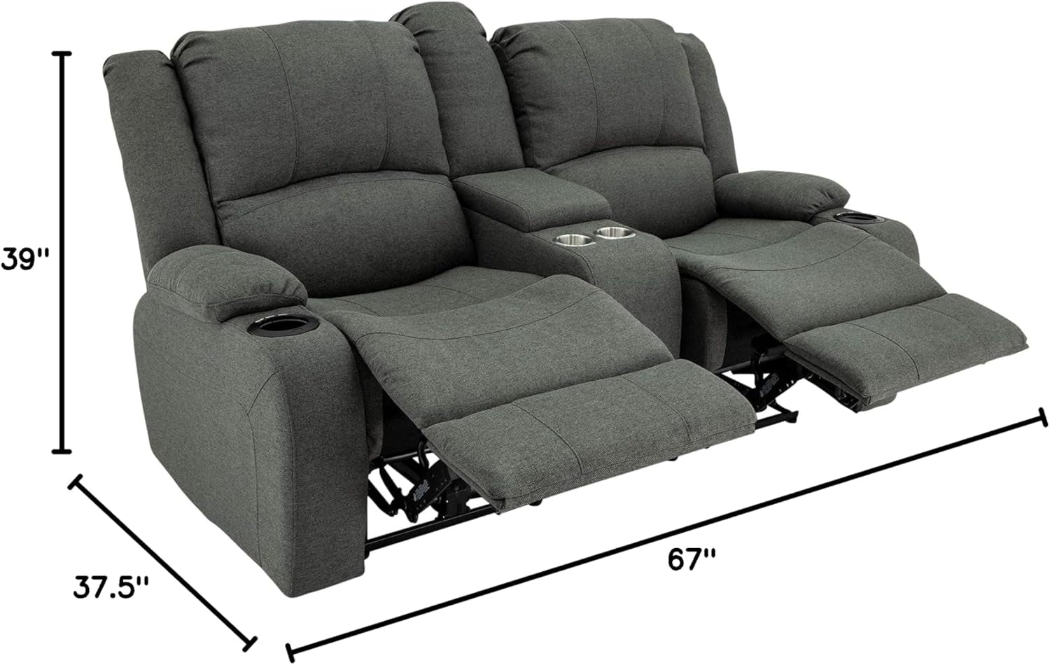 Charles Powered Double RV Wall Hugger Recliner Sofa | RV Loveseat | RV Furniture | Cloth (Fossil, 67")-2