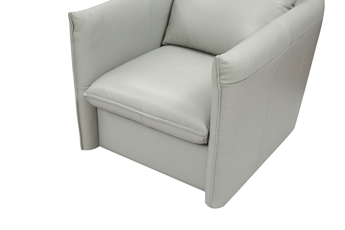 36" Gray And Silver Genuine Leather Swivel Lounge Chair - Loft&Timber