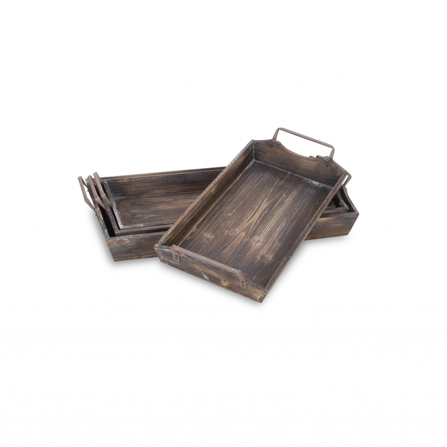 Set of Four Brown Wood Handmade Serving Tray With Handles - Loft&Timber