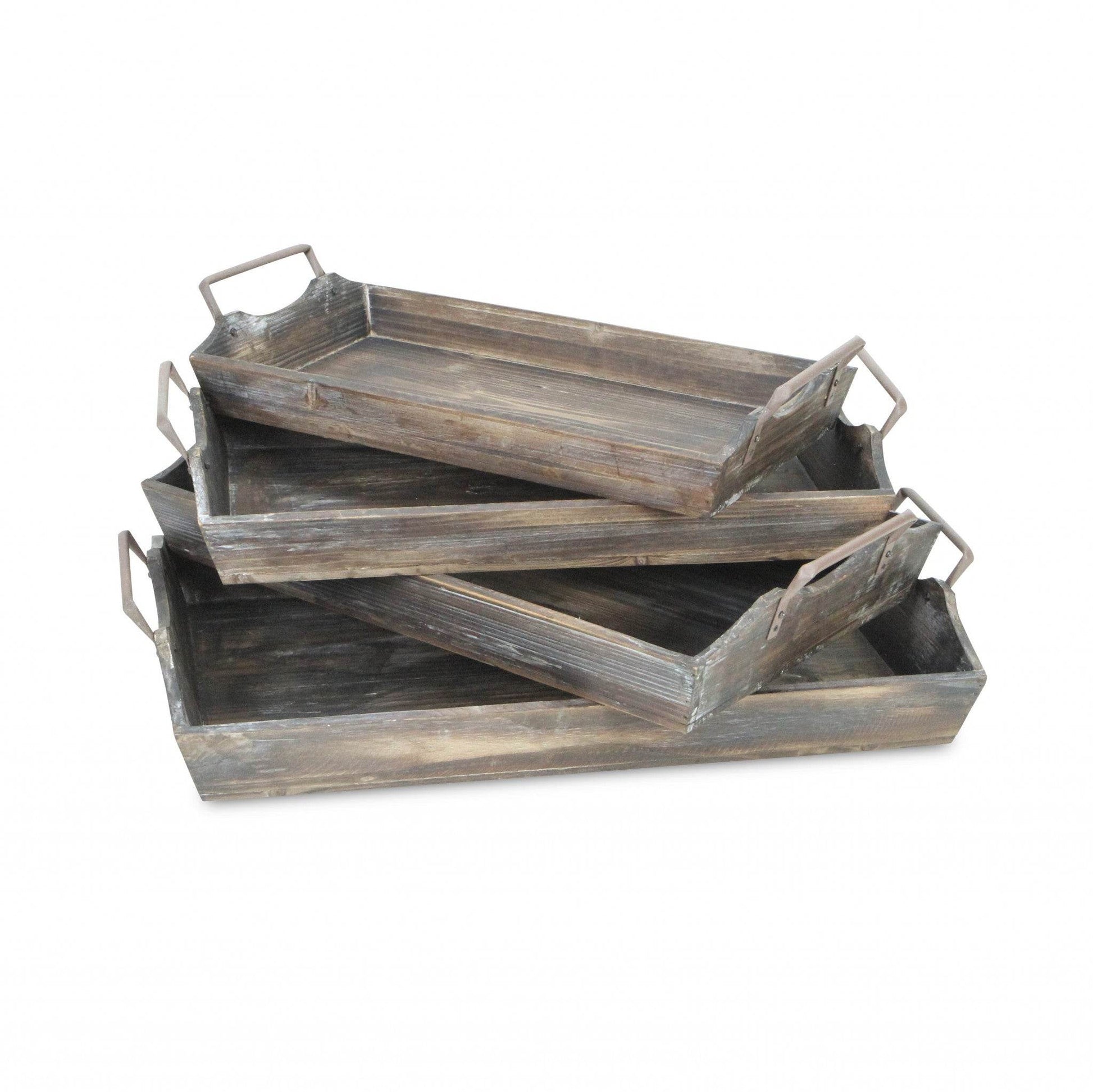 Set of Four Brown Wood Handmade Serving Tray With Handles - Loft&Timber