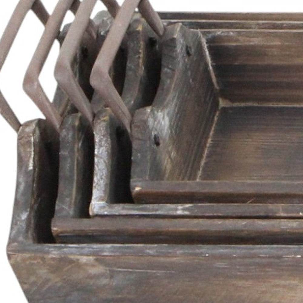 Set of Four Brown Wood Handmade Serving Tray With Handles - Loft&Timber