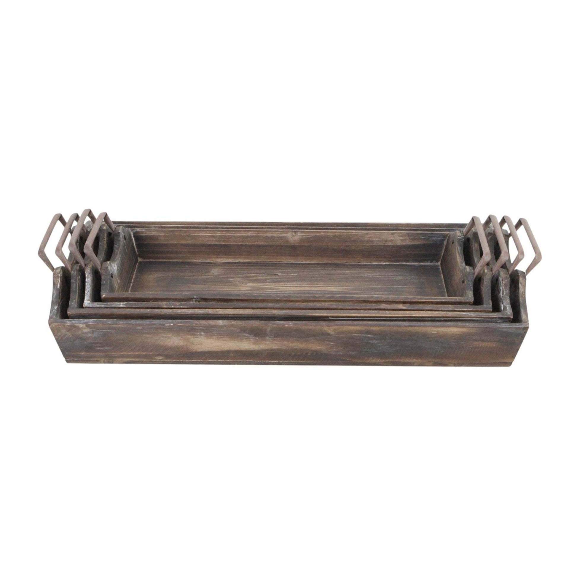 Set of Four Brown Wood Handmade Serving Tray With Handles - Loft&Timber