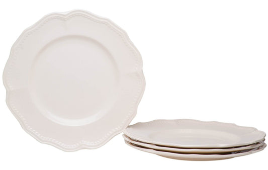 White Four Piece Scallop Stoneware Service For Four Dinner Plate Set - Loft&Timber